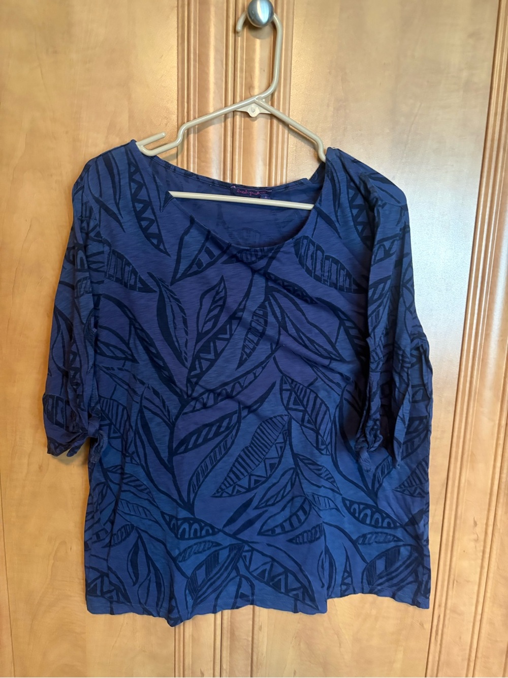 fresh produce Navy Leaf-Print Relaxed Tunic